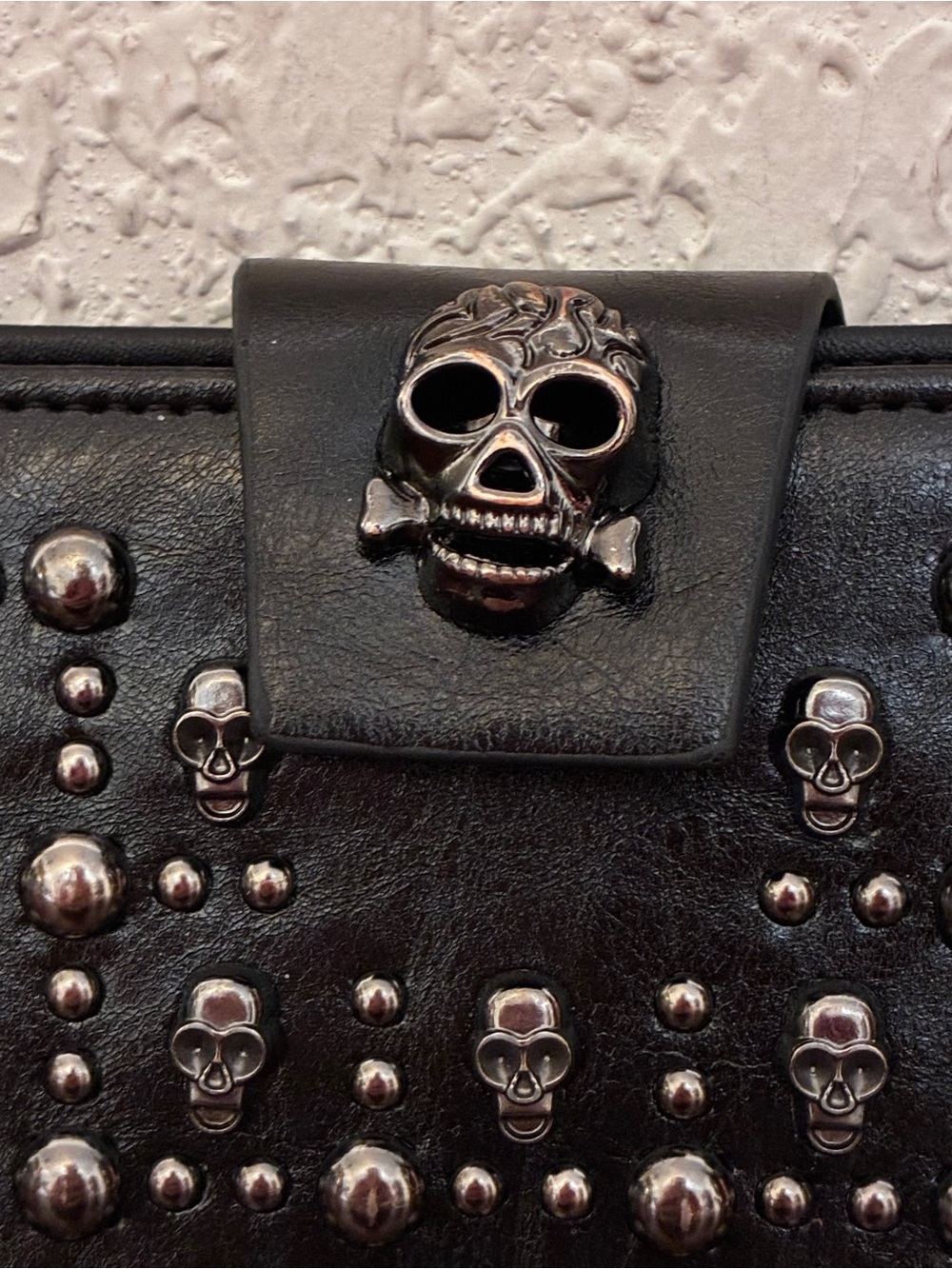 Black Studded Skull Wallet